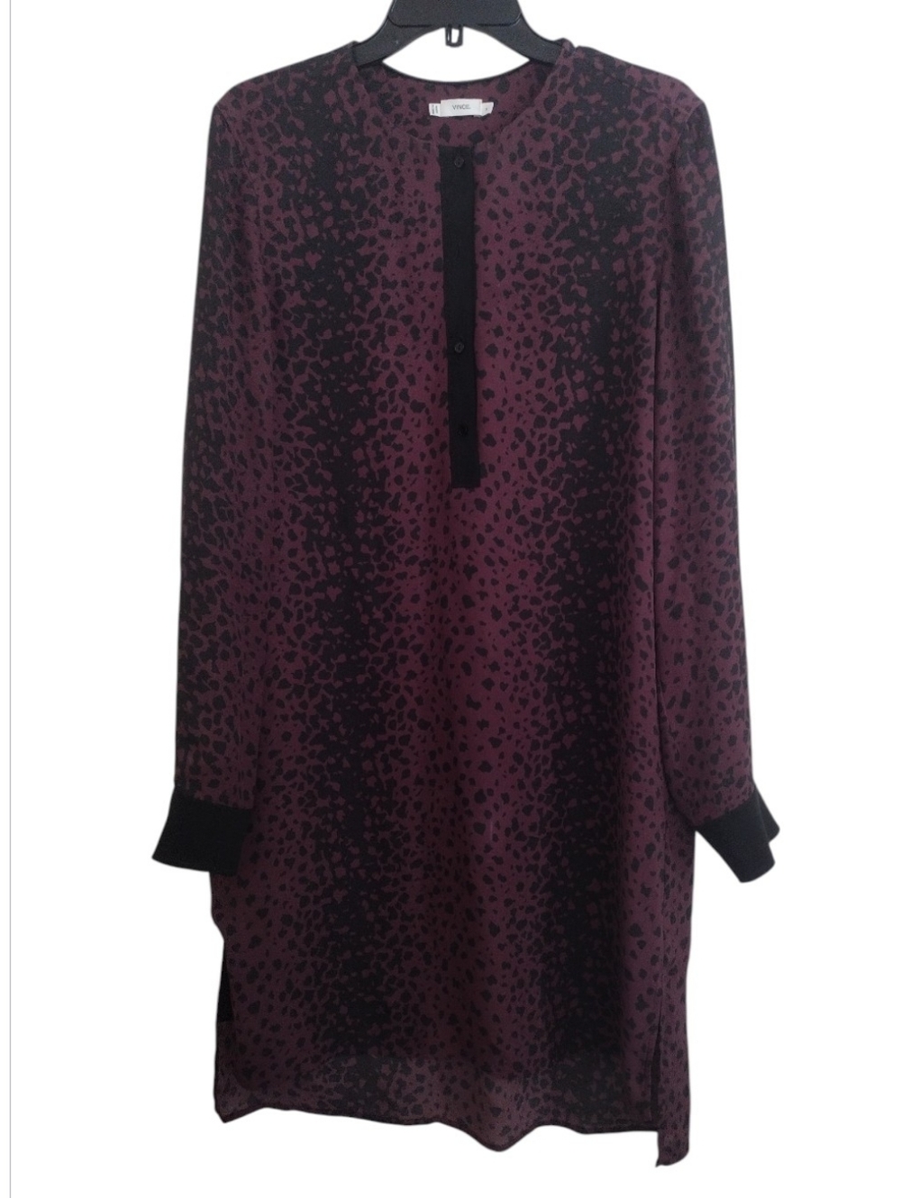 Vince Maroon Plum and Black Animal Print Silk Dress Size Medium